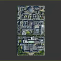 Urban City Building Model with Various Architectural Styles and Green Spaces Layout