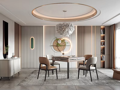 Hotel Mahjong Room Modern Elegant Interior Design With Mahjong Table Chairs Pendant Light And Plants 3d model