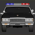 Vintage Police Car With Blue Red Emergency Lights And Side Badge On Gray Body
