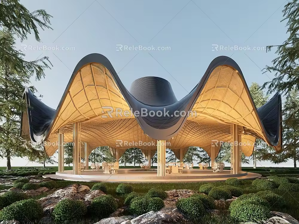 New Chinese-style Corridor Curved Landscape Architecture Landscape Pavilion Outdoor Restaurant Curved Landscape Structure Curved Pavilion 3d model