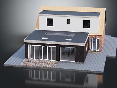 Two Story House Featuring Mixed Material Facade Sloped Flat Roof Large Glass Windows Front Steps 3d model