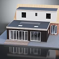 Two Story House Featuring Mixed Material Facade Sloped Flat Roof Large Glass Windows Front Steps