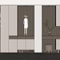 Modern Shoe Cabinet With Wooden Panels White Storage And Display Area With Plant And Stool