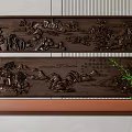 Chinese style wooden wall hanging featuring landscape trees and house carvings for modern interior decoration