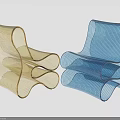 Modern Curved Woven Single Chairs in Golden and Blue Tones with Flowing Lines