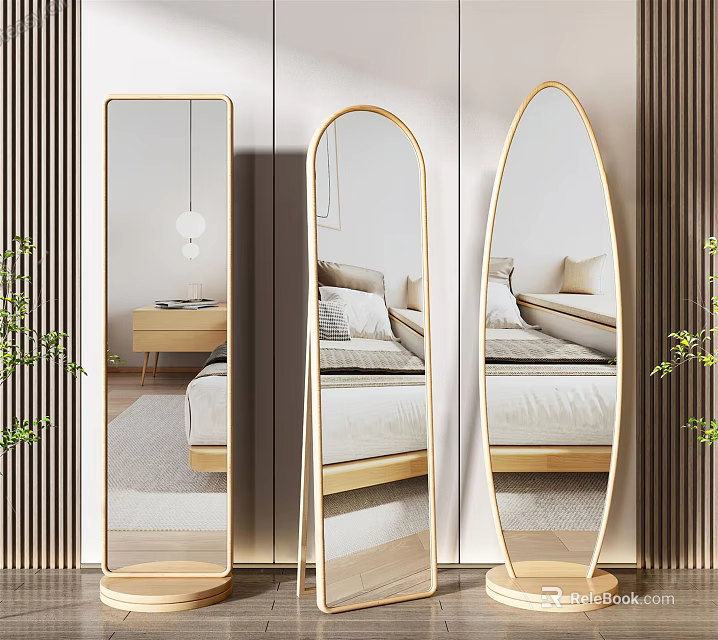 Modern Full Length Mirrors With Gold Frames In Different Shapes For Bedroom Decor 3d model 