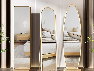 Modern Full Length Mirrors With Gold Frames In Different Shapes For Bedroom Decor 3d model