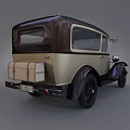 Vintage Classic Car With Cream And Black Body Classic Headlights And License Plate