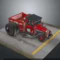 Red TRED FIRE Truck With Number 15 Black Roof And Large Tires On Road