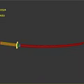 Katana Weapon With Orange Wrapped Handle And Black Blade On Grey Background