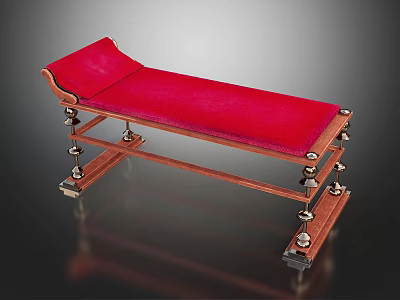 Comfortable Massage Bed Featuring Red Padded Cushion Wooden Frame And Sturdy Metal Legs 3d model