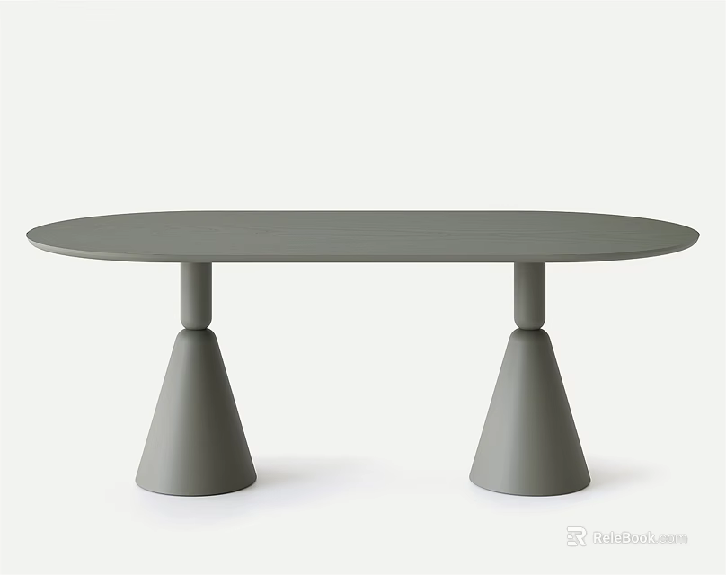 Gray Round Dining Table with Conical Legs in Modern Minimalist Style 3d model 