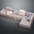 L shaped sectional sofa with floral pattern and multiple comfortable cushions 3d model