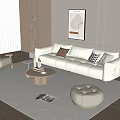 Stylish Sofa and Coffee Table Set with Pillows on Beige Rug Rocking Chair and Plant