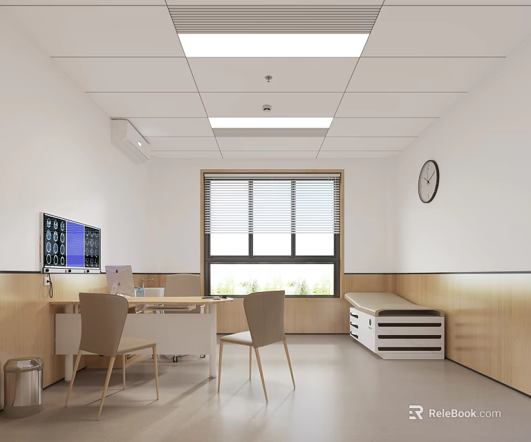 Bright Hospital Outpatient Clinic Interior With Examination Bed Desks And Monitors 3d model 