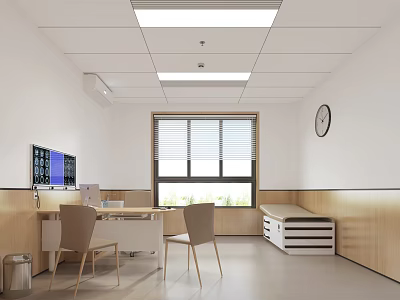 Bright Hospital Outpatient Clinic Interior With Examination Bed Desks And Monitors 3d model