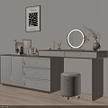 Wooden White Dressing Table with Round Mirror Drawers Padded Stool and Vanity Items