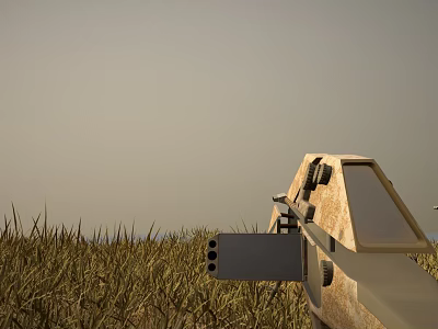 Rifle Weapon Lying On Green Grass Field With Clear Sky Above 3d model