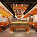 Modern Hotpot Restaurant With Orange Decor Booth Seating Pendant Lights And Warm Atmosphere