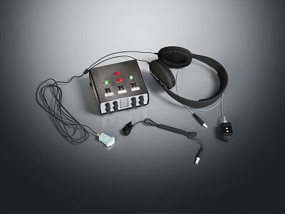 Professional Headphones Audio System with Control Device Cables and Accessories 3d model