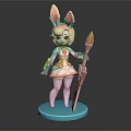 Bunny Ear Girl Character Holding Torch And Sword With Pink Blue Outfit On Blue Base