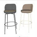 Modern Black And Brown Bar Stools With Leather Backrest Padded Seat And Metal Frame