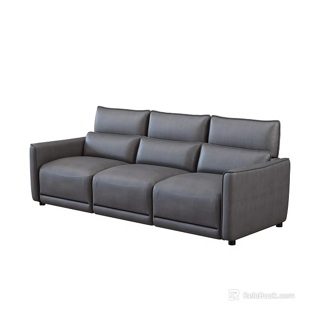 Modern Three Seater Gray Leather Sofa With Contemporary Design Elements 3d model