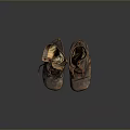 Old Worn Brown Leather Shoes With Orange Buttons As Vintage Footwear Item