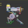 Sci-Fi Weapon With Blue Mechanical Structure Yellow Component And Support Leg Design