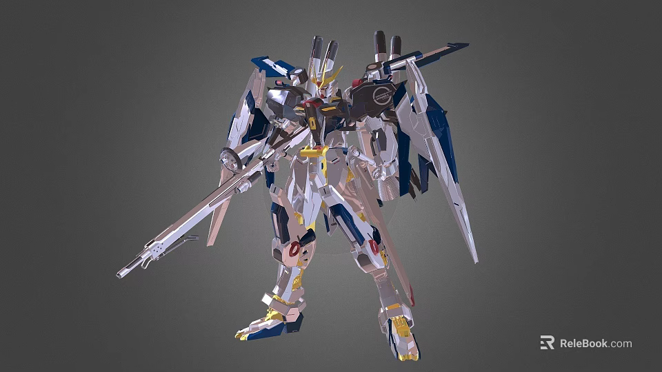 Game Movie Mecha Character With Silver Blue Gold Armor And Long Spear 3d model 