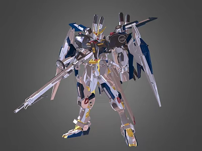 Game Movie Mecha Character With Silver Blue Gold Armor And Long Spear 3d model