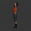 Woman With Braided Hair Wearing Orange Cardigan Black Cargo Pants And Black Boots Arms Outstretched 3d model