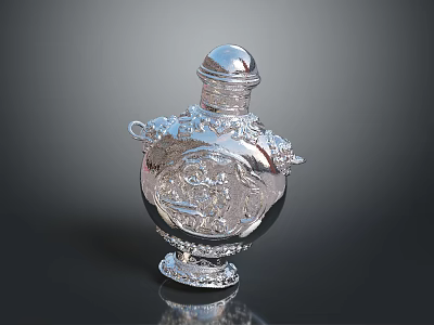 Elegant Silver Perfume Bottle Design With Intricate Carvings Lid And Base 3d model