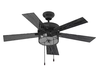 Black Ceiling Mounted Air Conditioner Fan With Decorative Blades And Built In Light 3d model