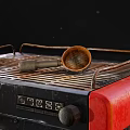Vintage Red Kitchen Espresso Machine Home Appliance with Metal Rack and Spoon