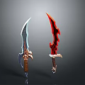 Stylish Weapon Knives With Blue and Red Blades And Ornate Decorative Handles