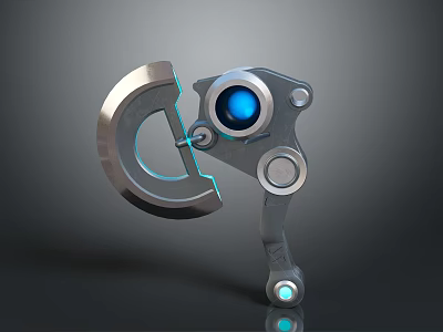 3D Rendered Futuristic Mechanical Weapon with Metallic Circular Design And Blue Glowing Components 3d model