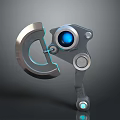 3D Rendered Futuristic Mechanical Weapon with Metallic Circular Design And Blue Glowing Components