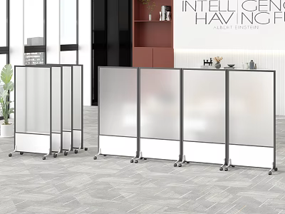 Modern Office Workspace Design With Glass Partition Screens And Mobile Divider Furniture 3d model