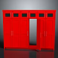 Vibrant Red Storage Cabinet with Multiple Doors One Door Open and Small Top Windows