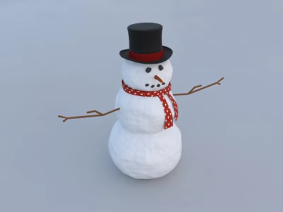 Festive Snowman Figure With Black Top Hat Red Scarf And Stick Arms 3d model
