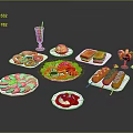 Delicious Assorted Food Platter With Donuts Sandwiches Hot Dogs Salad Shrimp Skewers And Pink Drink