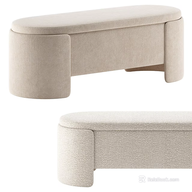 Beige Upholstered Sofa Bench With Modern Cylindrical Legs And Comfortable Design 3d model 