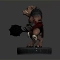 3D Boar Warrior Character In Armor Holding Spiked Hammer On Stone Pedestal