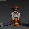 Little Girl with Pigtails Sitting on Floor Hugging Orange Stuffed Toy in Light Room