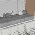 Beige Sectional Sofa in Living Room with Window Bench Cat Plush and Furry Ball Pillows