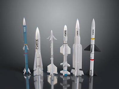 Various Rocket Weapon Models With Different Designs Colors Like Blue And White And EXILE Labels 3d model