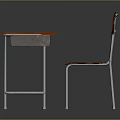 Wooden Desk and Chair Set with Graffiti Artwork and Metal Legs