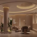 Modern Beauty Hair Salon Reception Area With Soft Lighting Curved Design And Comfortable Seats