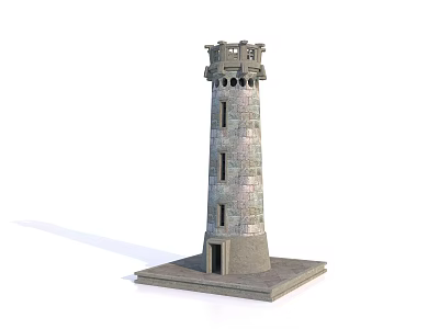 Detailed Medieval Stone Castle Tower With Narrow Windows And Base Door 3d model